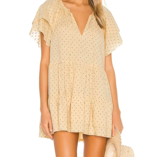 Cleobella Eloise Polka Dot Flutter Sleeve V-Neck Mini Dress Yellow Womens Medium