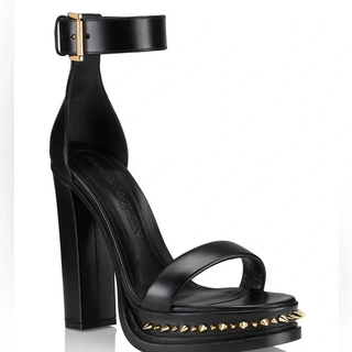 NWOT Alexander McQueen 130mm Spiked Leather Platform Sandals Black Womens 39 / 9