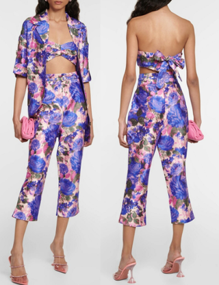 Zimmermann High Tide Silk Halterneck Crop Top Purple Ikat Floral Women's Size 1