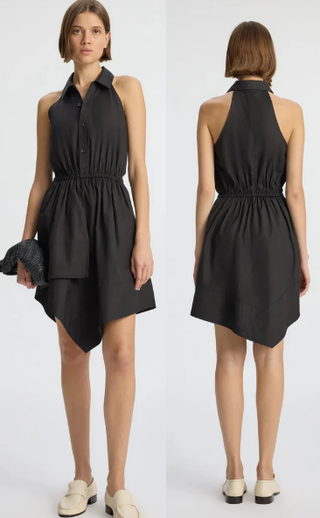 NWT A.L.C. Aria Poplin Sleeveless Collared Asymmetric Mini Shirt Dress Black 8
