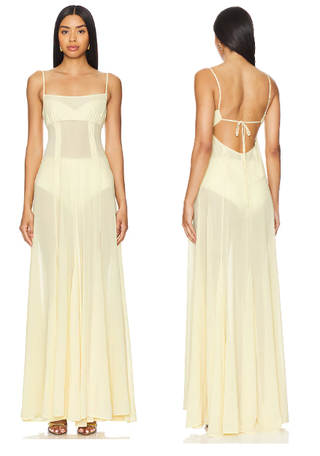 NWT Camila Coelho Dia Semi-Sheer Long Maxi Dress Sunlight Yellow Women's Small