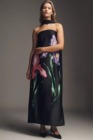 NWT Show Me Your Mumu Renee Floral Strapless Twofer Maxi Dress Black Womens S