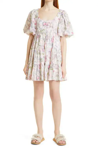 Cinq a Sept Ethel Paisley Print Puff Sleeve Babydoll Mini Dress Cream Multi 6