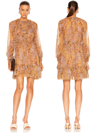 Zimmermann Concert Long Sleeve Lace Up Mini Dress Patchwork Paisley Womens 1 / S