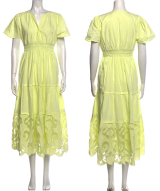 Haute Hippie Cotton Smocked Tiered A-Line Midi Dress Yellow Lime Women's Size XS