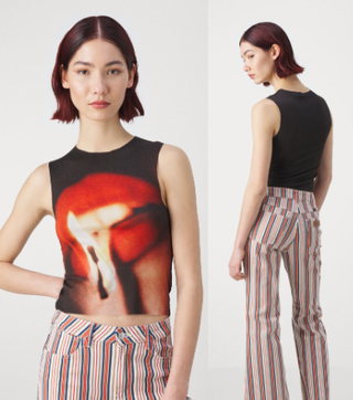 NWT Jaded London Slinky Flame Lips Sleeveless Tank Top Black/Red Women's Size 0