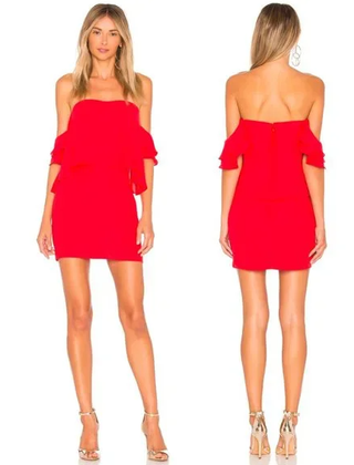 Amanda Uprichard Brentwood Off-the-Shoulder Mini Dress Red Women's Size Small