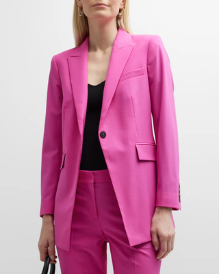 Theory Etiennette Good Wool Cutaway Single Breasted Suiting Blazer Pink Women 10