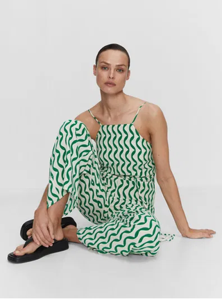 Mango Geometric Sleeveless Straight Leg Jumpsuits Green/White Women's Medium
