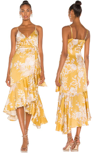 Thurley Sarita Floral Sleeveless Ruffle High Low Wrap Dress Sonet Print Golden 4