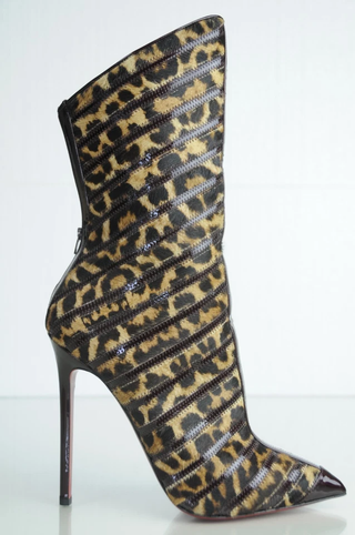Christian Louboutin Gouzimine 120 Met Patent Pony 50s Leopard Boots Black/Tan 40