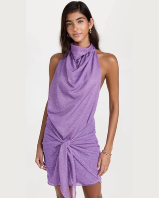 Baobab Providencia Cowl Neck Open Back Mini Dress Metallic Purple Womens Medium
