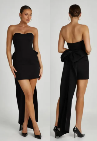 Meshki Meredith Bow Strapless Sweetheart Neck Mini Dress Black Women's Medium