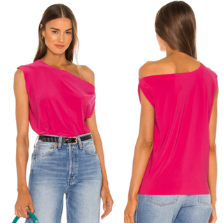 Norma Kamali Drop One-Shoulder Jersey Tank Top Fuchsia Pink Women's Size XS/34