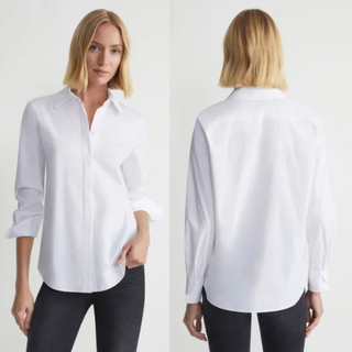 NWT Lafayette 148 Stretch Cotton Straight Button Down Shirt White Women's Size 2