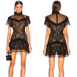 Jonathan Simkhai Mixed Lace Mockneck Mini Dress Lined Black Women's Size 2 (XS)