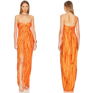 NWT Baobab Ariel Crinkle High Slit Strapless Maxi Dress Aperol Women's Medium