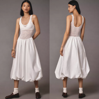 ASTR The Label Sleeveless Sheer Contrast Bubble Hem Maxi Dress White Womens Sz S