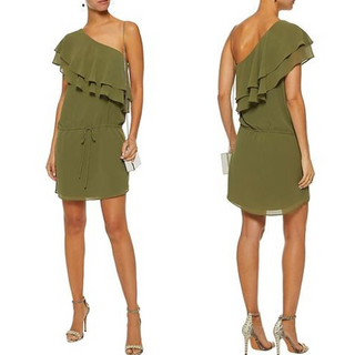 Haute Hippie Asymmetric Ruffle One-Shoulder Mini Dress Green Women's Size Small