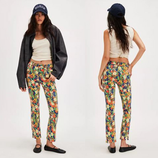 Mother The Insider Flood Floral Print Straight Jeans Cosmic Blooms Womens Sze 28
