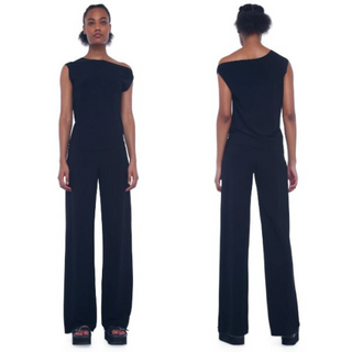 Norma Kamali Drop Shoulder Stretch Straight Jumpsuit Black Women's Size Medium