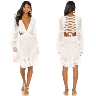 Zimmermann Suraya Lace Cut Out Lace Up Back Sheer Dress White Womens Size 0/P