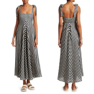 Zimmermann Honour Sleeveless Linen Chevron Maxi Dress Black White Size 0 / XS