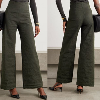 CORTANA Turmalina Metallic Cotton High Rise Wide-Leg Pants Black Women's Size 42