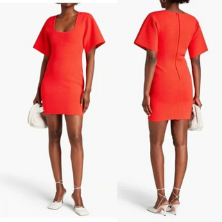 NWT Herve Leger Contour Corset Ribbed Knit T-Shirt Banded Dress Rouge Size XXS