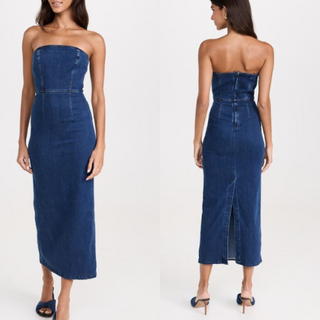 NWT Reformation Jeans Eugenia Denim Strapless Midi Dress Simcoe Blue Women's 4