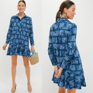 NWT Tuckernuck Trellis Vine Crepe Callahan Mini Shirt Dress Blue Multi Womens XL