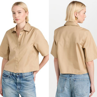 Vince Cotton Poplin Boxy Cropped Button Up Shirt Champagne Women's Size Large