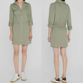 Monrow Organic Cotton Button Mini Shirt Dress Laurel Green Women's Size Small