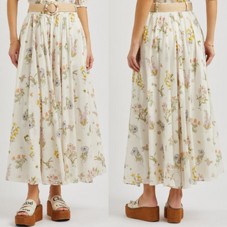 Zimmerman Jeannie Belted Floral Print Cotton Maxi Skirt Cream White Women's Sz 1