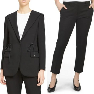 Theory Double Knit Hooded Blazer Trecca 4K Pant Black Womens S (Top)/ 4(Bottoms)
