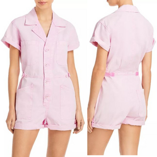 Pistola Parker Denim Button Front One Piece Romper Light Pink Women's Size Small