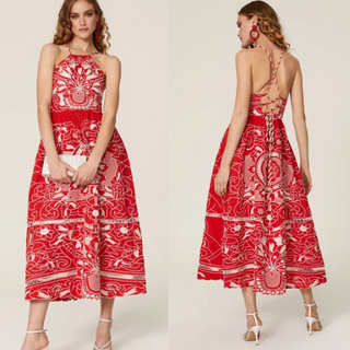 RED Valentino Embroidered Floral Poplin Sleeveless A-Line Dress Red Women's 38