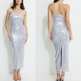 NWT Dynamite Sequinned Strapless Tube Maxi Dress Clear Gray Women's Size XS