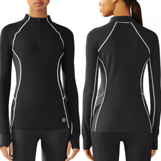 NWT Tory Sport Quarter-Zip Mockneck Mesh Activewear Top Black Women's Size XS