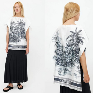 NWT Dior Capes Toile De Jouy Silk Palm Poncho Top Blue  Women's Size U/ one size fits all