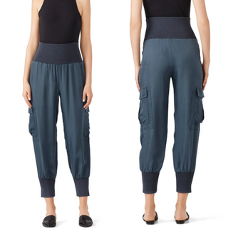 Cinq à Sept Giles Cupro Knit High Rise Tapered Jogger Pants Teal Blue Women's XS