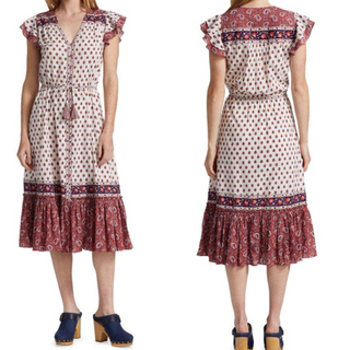Veronica Beard Tinzia Mixed Paisley Tassel Midi Dress Red Multi Women's Small