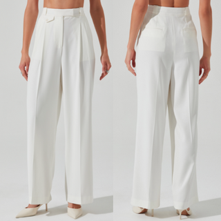 NWT ASTR The Label Bryony Flat Front Seams Wide Leg Pants Off White Womens Small
