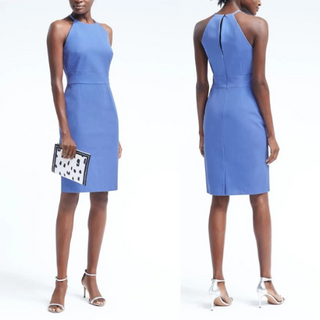 NWT Banana Republic Bi-Stretch Racer-Neck Sheath Mini Dress Blue Women's Size 8