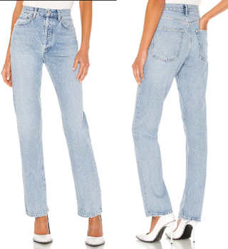 Agolde Lana High Waisted Denim Straight Jeans Riptide Blue Women's Size 23