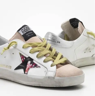 Golden Goose Super-Star Sneakers with Blush Suede and Floral Star White EU 36