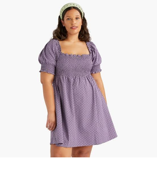 Hill House Floral Print Puff Sleeve Smocked Nap Mini Dress Purple Women's XXS