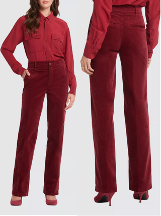NYDJ High Waisted Velvet Straight Leg Trousers Pants Wild Currant Women's 12