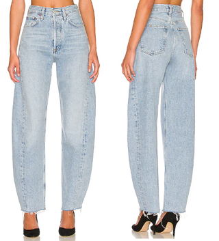 Agolde Luna High Rise Frayed Hem Denim Pieced Taper Jeans Void Women's Size 26