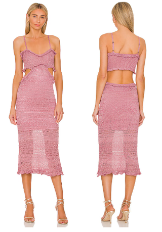 MISA Los Angeles Skye Metallic Cutout Midi A-Line Dress Rose Knit Womens Size XS